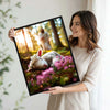 Peaceful Jesus Protecting White Lamb Floral Forest Framed Canvas Print, Religious Inspirational Wall Art for Home & Prayer Room