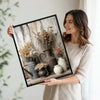 Antique Dried Flower Vase Wall Art, Rustic Pottery Still Life Canvas Print, Framed Wall Decor for Living Room Bedroom