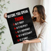 Rustic Before You Speak THINK Framed Canvas Wall Art, Positive Communication Motivational Sign for Office Study Room