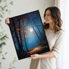 Night Autumn Forest Full Moon Canvas Wall Art Mystical Landscape Home Decor