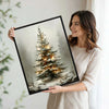 Snowy Lighted Christmas Tree Foggy Forest Framed Wall Art Christmas Decoration