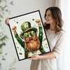 Framed St. Patrick’s Day Leprechaun Wall Art, Green Lucky Clover Canvas Print, Irish Holiday Home Decoration