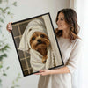 Whimsical Yorkie Bathroom Poster, Elegant Yorkshire Terrier With Lace Spa Towel Print, Humorous Restroom Wall Art For Dog Lovers