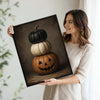 Vintage Stacked Pumpkin Jack‑O‑Lantern Halloween Framed Wall Art Print