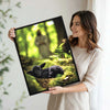 Christian Canvas Wall Art, Jesus and Sleeping Black Lamb in Green Forest Framed Religious Faith Decor for Living Room