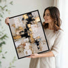 2 Piece Modern Cream Taupe Gold Leaf Abstract Canvas Prints Thick Texture Contemporary Neutral Luxury Wall Art
