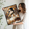 Autumn Forest Snowman Framed Wall Art Vintage Oil Painting Winter Print