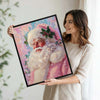 Pink Santa Claus Holly Berry Framed Wall Art Christmas Decoration
