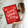 Romantic Valentine’s Day Framed Wall Art, Red Background Pink Rose Love Canvas Painting, Valentine Gift for Her Couple Home Decoration