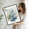 Set of 3 Teal Blue Floral Botanical Watercolor Canvas Wall Art