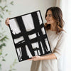 2 Piece Modern Impasto Abstract Line Canvas Prints Bold Black Brush Painting Neutral Contemporary Wall Art