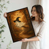 Vintage Ghost Witch Hat Broom Fall Forest Halloween Framed Wall Art Print