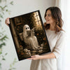 Funny Ghost Reading Newspaper On Toilet Halloween Framed Wall Art Print