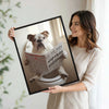 Funny Bulldog Toilet Reading Newspaper Wall Art, English Bulldog Bathroom Canvas Print, Humorous Dog Bathroom Wall Decor