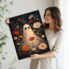 Vintage Ghost Wildflower Starry Night Halloween Framed Wall Art Print