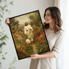 Classical Painting Style Jesus Walking With Sheep On Floral Path Framed Canvas Wall Art, Inspirational Religious Farmhouse Decor