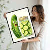 Funny Surprised Pickle Cucumber Watercolor Framed Wall Art Print
