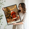 Santa & Little Deer Framed Wall Art Vintage Oil Painting Christmas Print