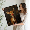 Cute Rudolph Reindeer Framed Wall Art Vintage Oil Painting Christmas Holiday Print