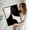Set of 2 Black and Off White Curved Shape Abstract Canvas Wall Art Textured Mid Century Modern Framed Wall Decor Living Room Bedroom