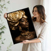 Dark Luxury Gold Rose Canvas Poster, Elegant Black Woman with Golden Rose Necklace & Earrings Artwork for Gallery Wall Vanity Room Decor