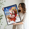 Santa Climbing Chimney With Reindeer Gift Sack Vintage Christmas Framed Wall Art