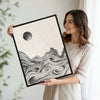 2 Piece Wabi Sabi Day Night Sun & Crescent Moon Mountain Contour Line Canvas Prints Neutral Oriental Modern Landscape Wall Art