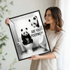 Two Pandas Are You Pooping Funny Quote Canvas Wall Art Black White Panda Bathroom Restroom Wall Decor