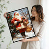 Vintage Santa Claus Holding Gift Bags Snowy Christmas Tree Framed Wall Art