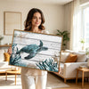 Vintage Sea Turtle Canvas Print, Wooden Plank Coastal Ocean Starfish Nautical Wall Art