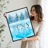 Festive Winter Penguin Canvas Print, Adorable Penguins with Santa Hats Skating on Ice Holiday Wall Art