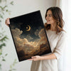 Antique Crescent Moon Starry Sky Canvas Wall Art Celestial Home Decor