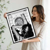 Trendy Black & White Glitter Toilet Girl Wall Art, Edgy Retro Photo Style Bathroom Canvas Poster, Quirky Wall Decor