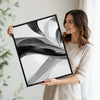 2 Piece Modern Grey Black Fluid Wave Abstract Canvas Prints Translucent Silk Ribbon Contemporary Neutral Wall Art