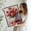 Valentine Rose Bouquet Canvas Print, Red Pink Roses in Heart Vase Vintage Floral Romantic Wall Art
