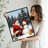 Santa & Snowman Framed Wall Art Vintage Oil Painting Christmas Print