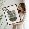 Set of 3 Sage Green Boho Abstract Leaf Geometric Arch Framed Wall Art Prints