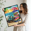Beach Jeep Sunset Ocean Positive Inspirational Quote Framed Wall Art