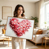 Valentine's Day Pink Red Layered Heart Canvas Wall Art, Romantic 3D Textured Love Heart Framed Canvas Print, Bedroom Couple Wall Decor