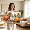 Watercolor Pumpkin Sunflower Autumn Harvest Framed Wall Art Print
