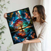 Magical Tree of Life Galaxy Reflection Canvas Wall Art, Colorful Rainbow Tree Lake Milky Way Starry Sky Vertical Print, Fantasy Cosmic Nature Landscape Wall Decor