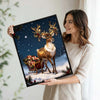 Christmas Lit Reindeer & Sleigh Framed Wall Art Winter Night Print