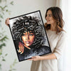I Am African Woman Canvas Wall Art, Inspirational Afro Black Woman Positive Affirmation Portrait Painting, Motivational Black Girl Magic Wall Decor