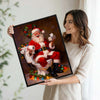 Humorous Christmas Framed Canvas Art | Funny Santa on Toilet Bathroom Wall Decor, Retro Holiday Xmas Wall Hanging Gift