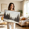 Antique Winter Forest Landscape Wall Art, Snowy Pine Tree Canvas Print, Framed Wall Decor for Living Room Bedroom