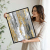 2 Piece Modern Neutral Gray Gold Leaf Abstract Canvas Prints Vertical Palette Knife Luxury Abstract Wall Art