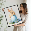 Bunny Leaning on Blue Easter Egg Forget-Me-Not Flowers Canvas Wall Art