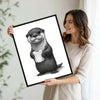 Whimsical Otter Bathroom Poster, Cute Otter Holding Toilet Paper Sketch Print, Humorous Restroom Wall Art for Animal Lovers