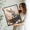 Easter Bunny in Basket with Easter Eggs and Pink Tulips Canvas Wall Art