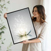 Glowing White Lotus Canvas Wall Art, Sparkling Star Water Lily Print, Minimalist Zen Floral Vertical Wall Decor for Bedroom Spa Yoga Room